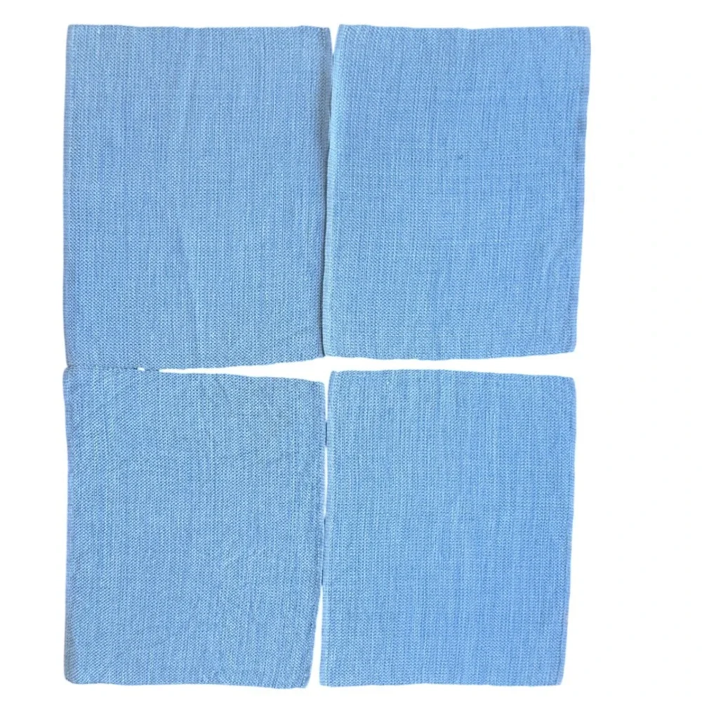 Set of 4 Woven Blue Green Placemats Rectangular Textured Table Linens 19x14